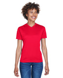 UltraClub-8400L-Ladies Cool & Dry Sport V-Neck T-Shirt-RED