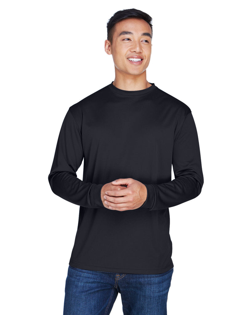 UltraClub-8401-Adult Cool & Dry Sport Long-Sleeve T-Shirt-BLACK