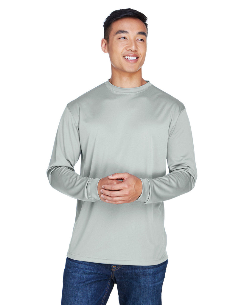 UltraClub-8401-Adult Cool & Dry Sport Long-Sleeve T-Shirt-GREY