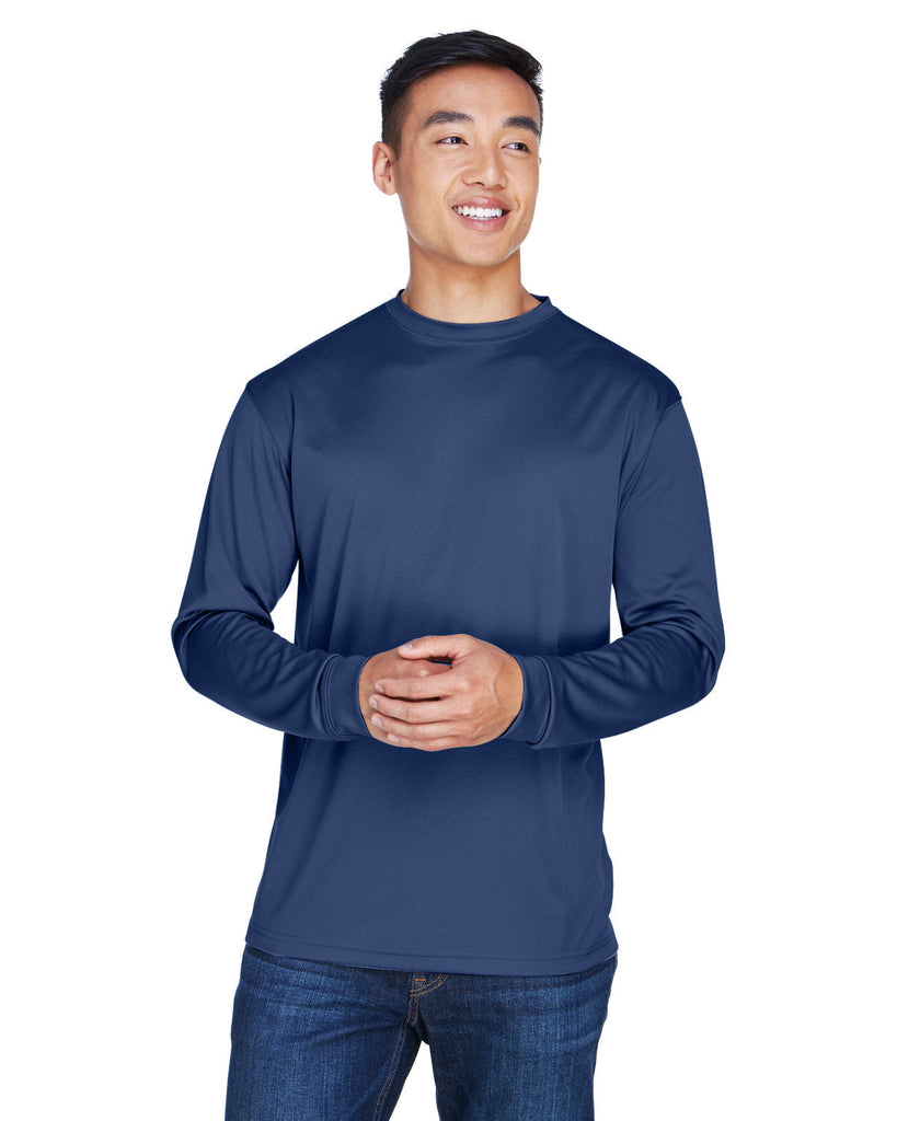 UltraClub-8401-Adult Cool & Dry Sport Long-Sleeve T-Shirt-NAVY