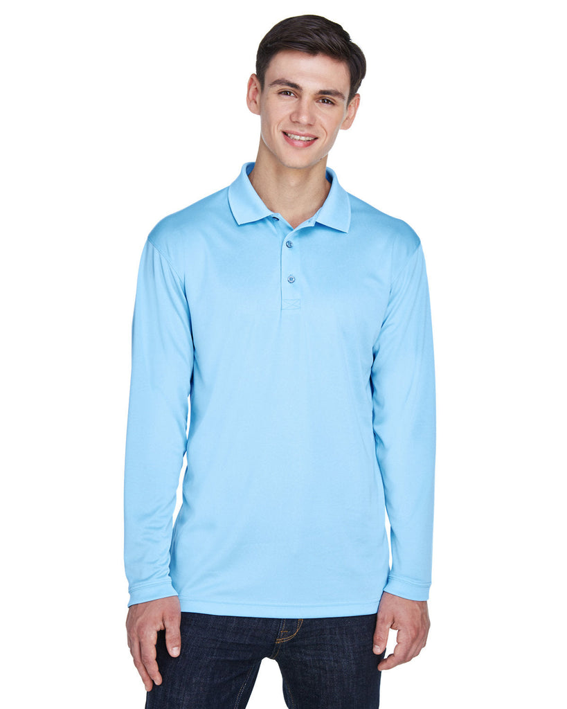 UltraClub-8405LS-Adult Cool & Dry Sport Long-Sleeve Polo-COLUMBIA BLUE