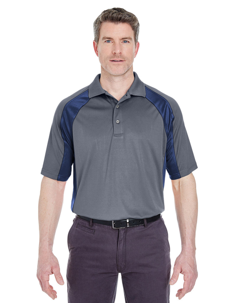 UltraClub-8427-Adult Cool & Dry Sport Performance Colorblock Interlock Polo-CHARCOAL/ NAVY