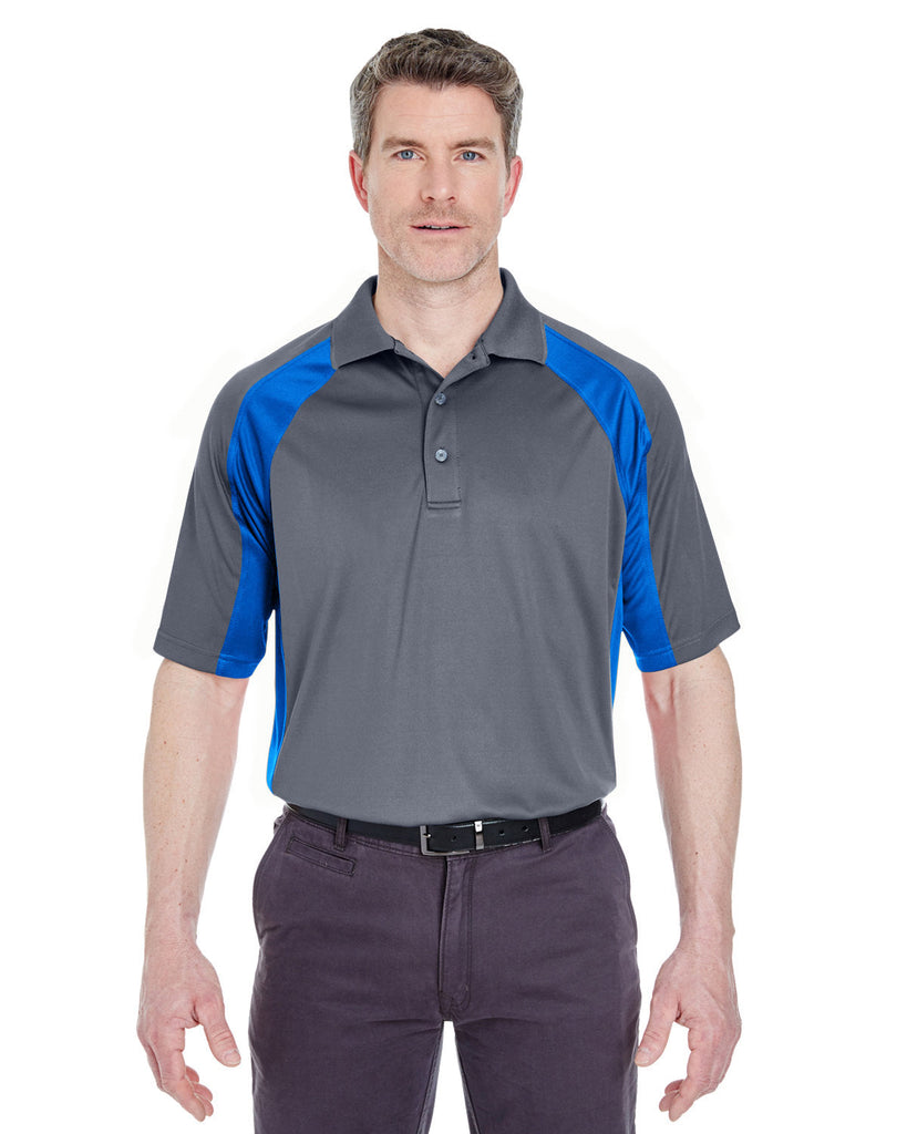 UltraClub-8427-Adult Cool & Dry Sport Performance Colorblock Interlock Polo-CHARCOAL/ ROYAL