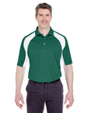 UltraClub-8427-Adult Cool & Dry Sport Performance Colorblock Interlock Polo-FOREST GRN/ WHT