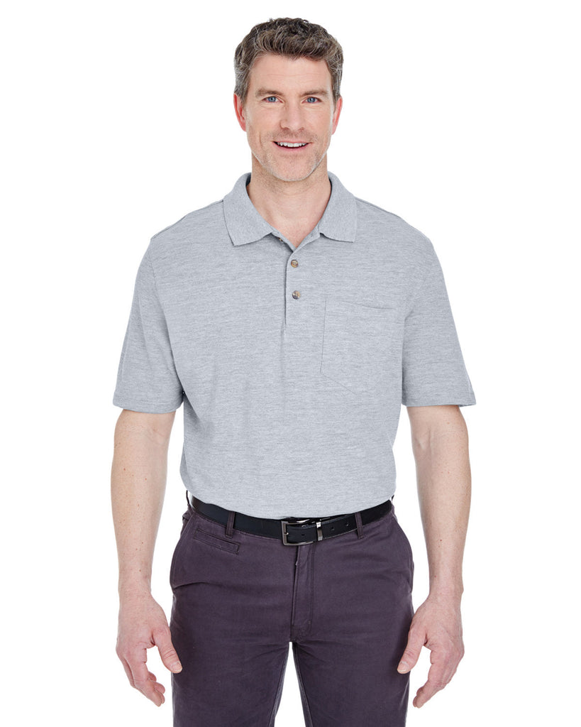 UltraClub-8534-Adult Classic Piqué Polo with Pocket-HEATHER GREY