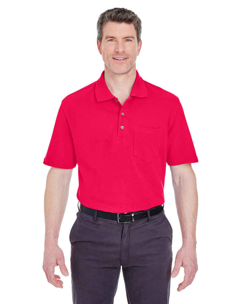 UltraClub-8534-Adult Classic Piqué Polo with Pocket-RED