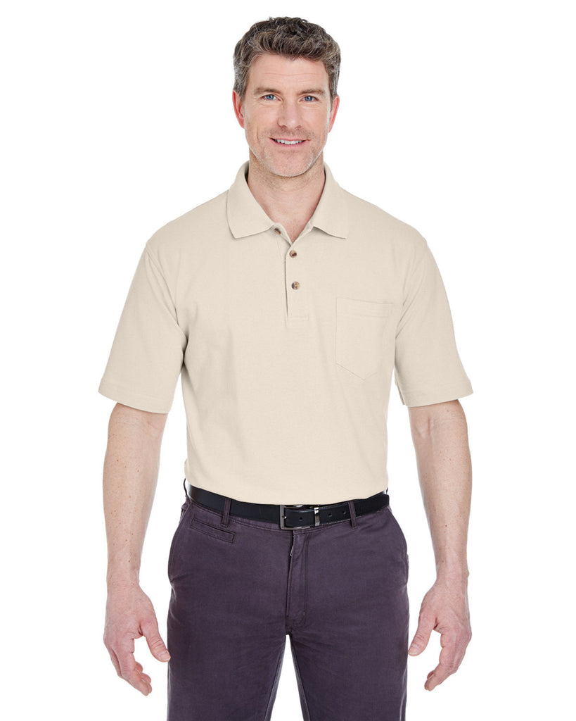 UltraClub-8534-Adult Classic Piqué Polo with Pocket-STONE