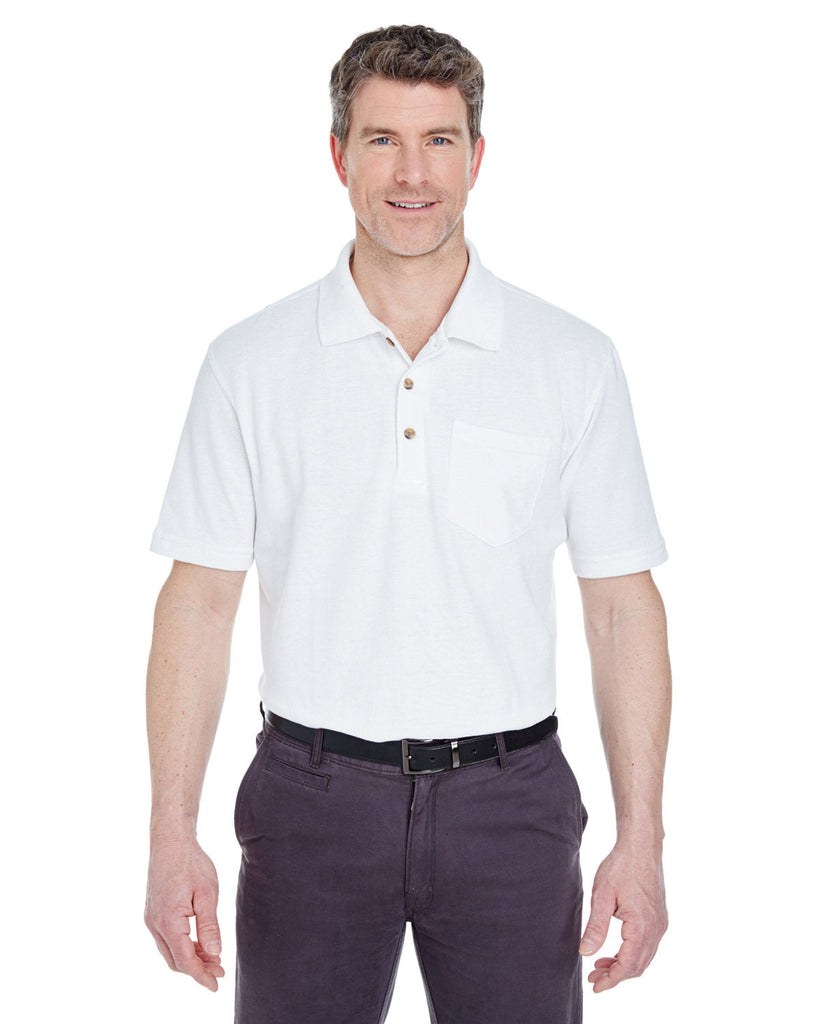 UltraClub-8534-Adult Classic Piqué Polo with Pocket-WHITE