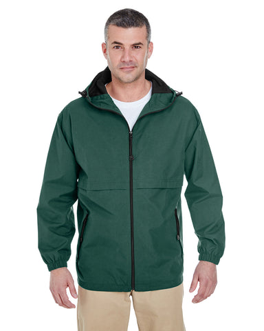 UltraClub-8908-Adult Microfiber Full-Zip Hooded Jacket-FOREST GREEN