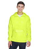 UltraClub-8925-Adult Quarter-Zip Hooded Pullover Pack-Away Jacket-BRIGHT YELLOW
