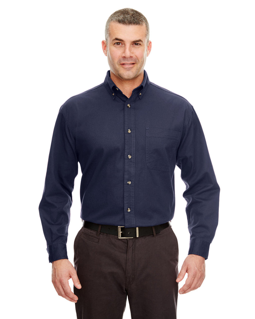 UltraClub-8960C-Adult Cypress Long-Sleeve Twill with Pocket-NAVY