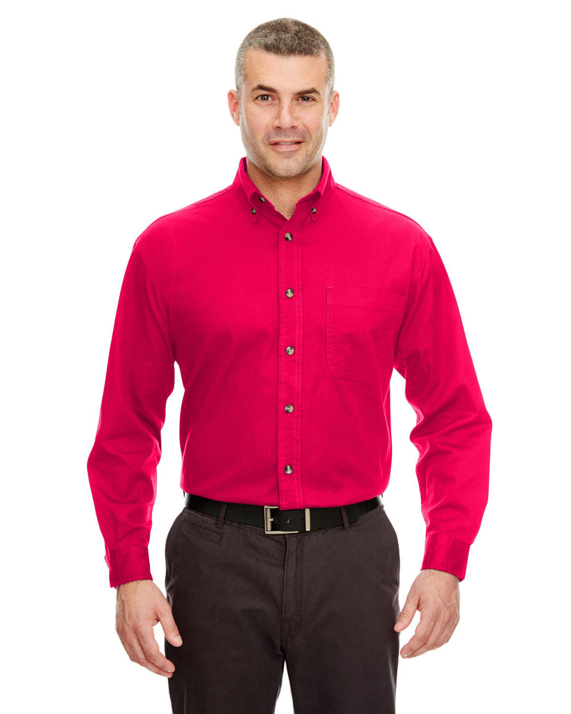 UltraClub-8960C-Adult Cypress Long-Sleeve Twill with Pocket-RED