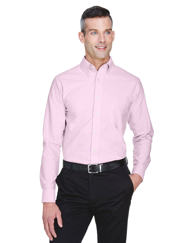 UltraClub-8970-Mens Classic Wrinkle-Resistant Long-Sleeve Oxford-PINK