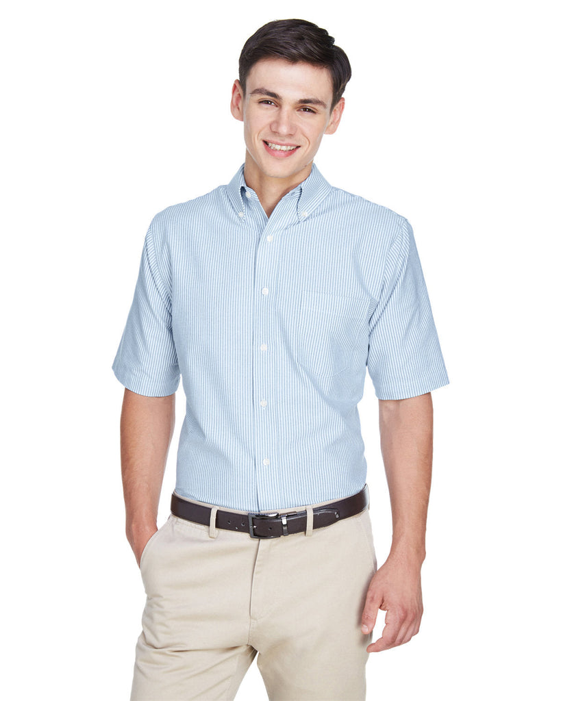 UltraClub-8972-Mens Classic Wrinkle-Resistant Short-Sleeve Oxford-BLUE/ WHITE