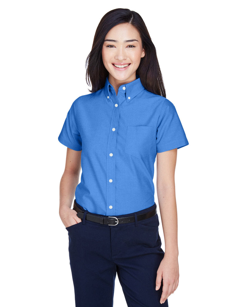 UltraClub-8973-Ladies Classic Wrinkle-Resistant Short-Sleeve Oxford-FRENCH BLUE