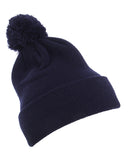Yupoong-1501P-Cuffed Knit Beanie with Pom Pom Hat-NAVY