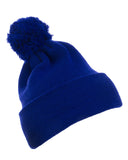 Yupoong-1501P-Cuffed Knit Beanie with Pom Pom Hat-ROYAL