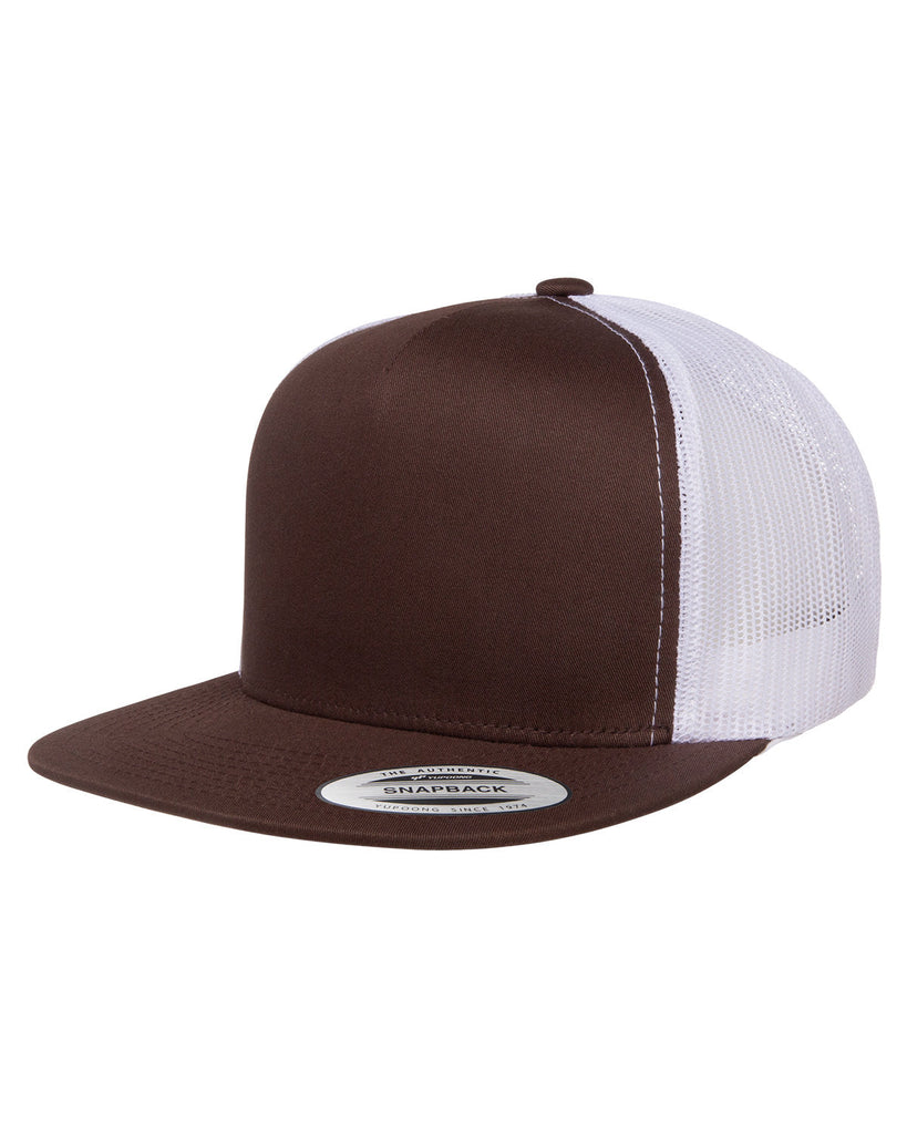 Yupoong-6006-Adult 5-Panel Classic Trucker Cap-BROWN/ WHITE