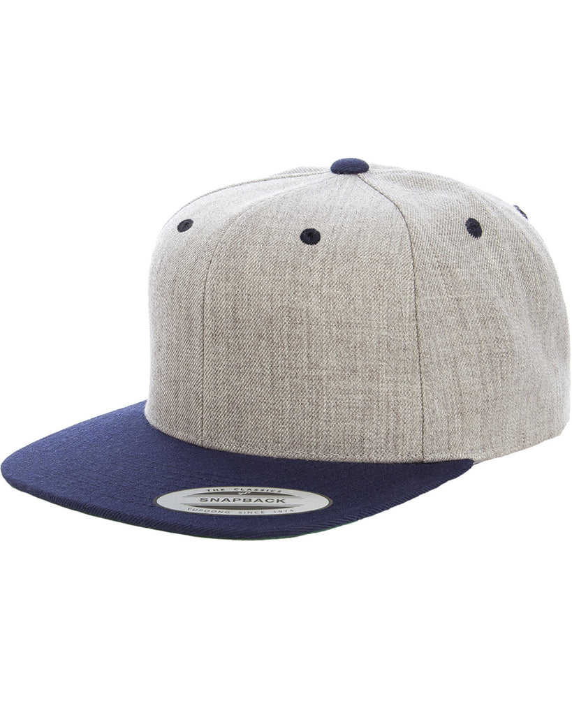 Yupoong-6089MT-Adult 6-Panel Structured Flat Visor Classic Two-Tone Snapback-HEATHER/ NAVY