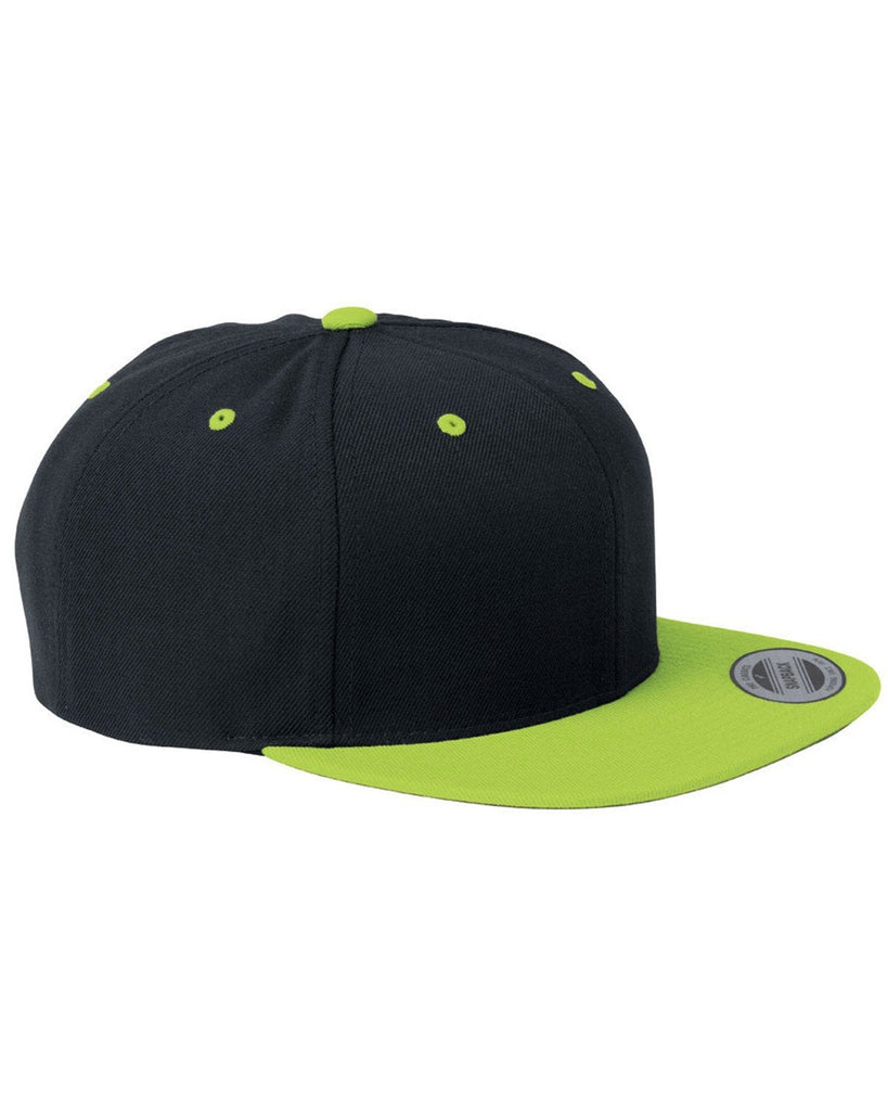 Yupoong-6089-Adult 6-Panel Structured Flat Visor Classic Snapback-BLACK/ NEON GRN