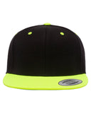 Yupoong-6089-Adult 6-Panel Structured Flat Visor Classic Snapback-BLACK/ NEON LIME