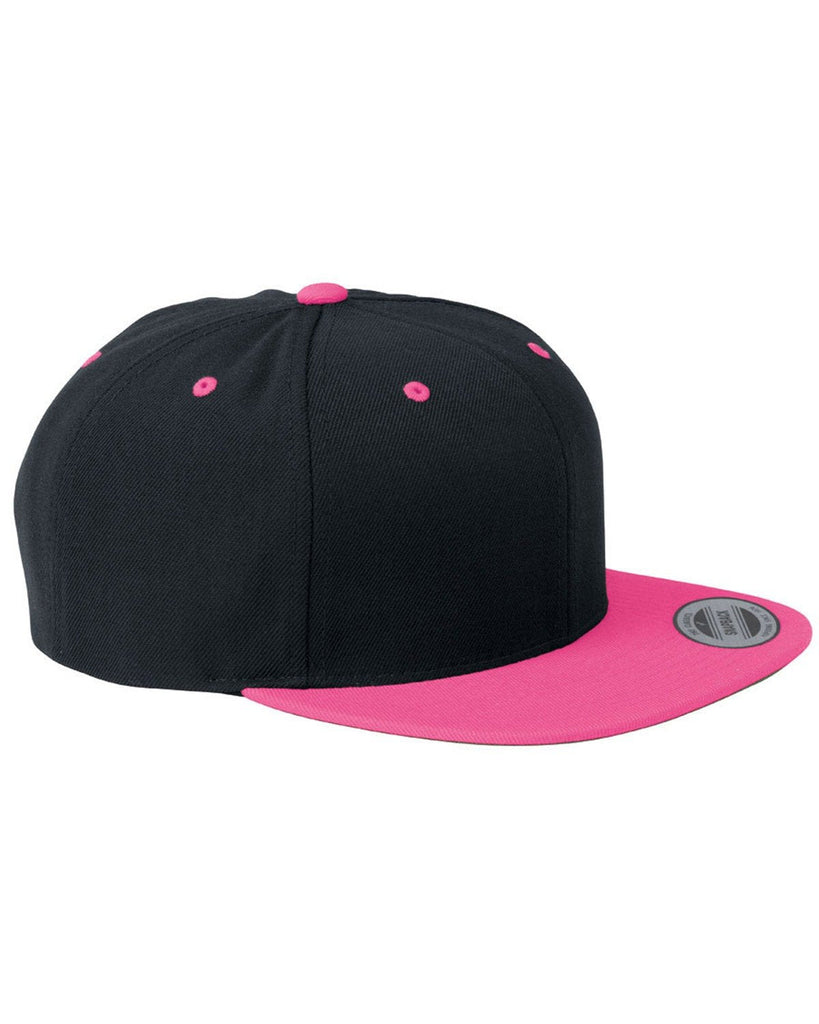 Yupoong-6089-Adult 6-Panel Structured Flat Visor Classic Snapback-BLACK/ NEON PINK