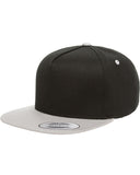 Yupoong-Y6007-Adult 5-Panel Cotton Twill Snapback Cap-BLACK/ SILVER