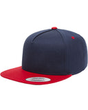 Yupoong-Y6007-Adult 5-Panel Cotton Twill Snapback Cap-NAVY/ RED