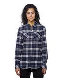 Burnside-B5210-Ladies Plaid Boyfriend Flannel Shirt-NAVY/ GREY