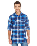 Burnside-B8210-Plaid Flannel Shirt-BLUE/ WHITE
