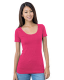 Bayside-BA3405-Junior'S Fine Jersey Wide Scoop Neck T Shirt-BRIGHT PINK