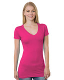 Bayside-BA3407-Junior'S Fine Jersey V Neck T Shirt-BRIGHT PINK