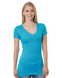 Bayside-BA3407-Junior'S Fine Jersey V Neck T Shirt-TURQUOISE