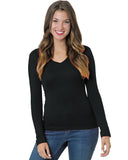 Bayside-BA3415-Junior'S Fine Jersey Long Sleeve V Neck T Shirt-BLACK