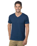 Bayside-BA5025-Fine Jersey V Neck T Shirt-HEATHER NAVY