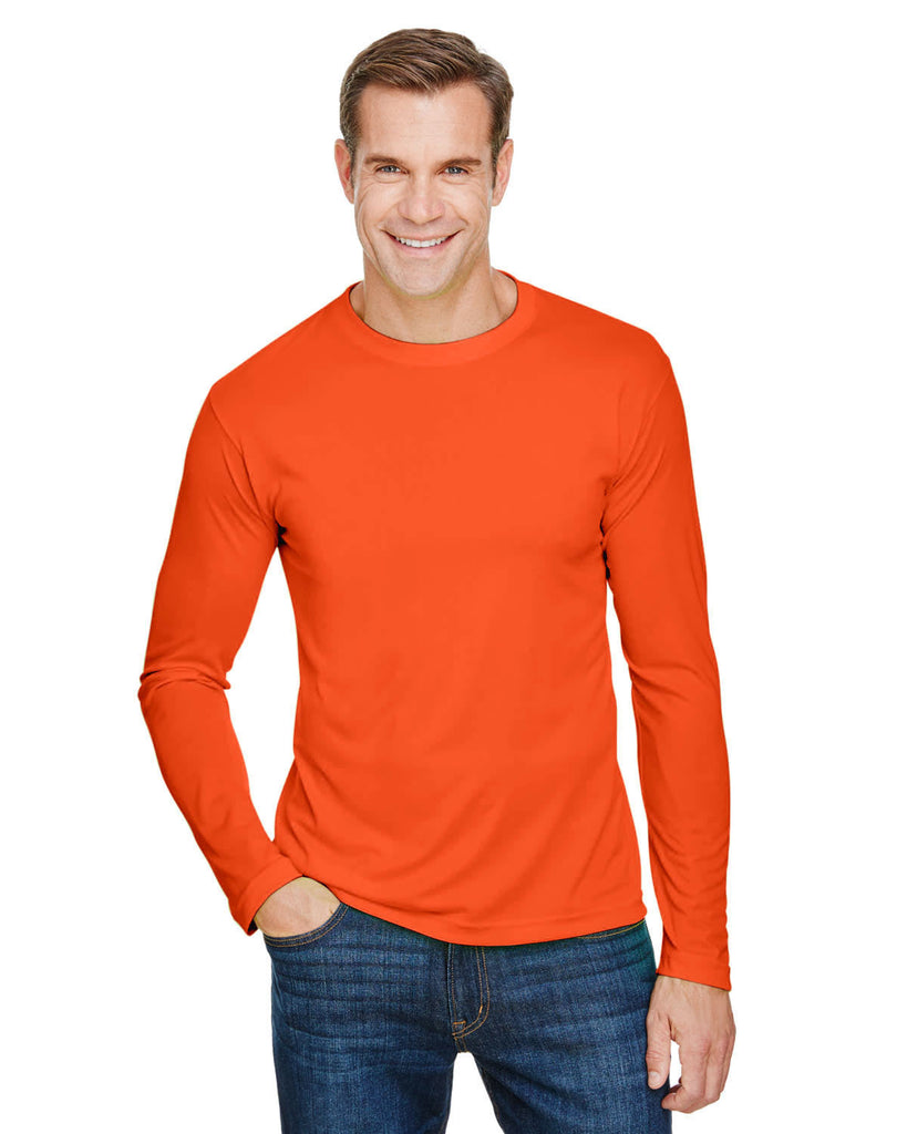 Bayside-BA5360-100% Polyester Performance Long Sleeve T Shirt-BRIGHT ORANGE