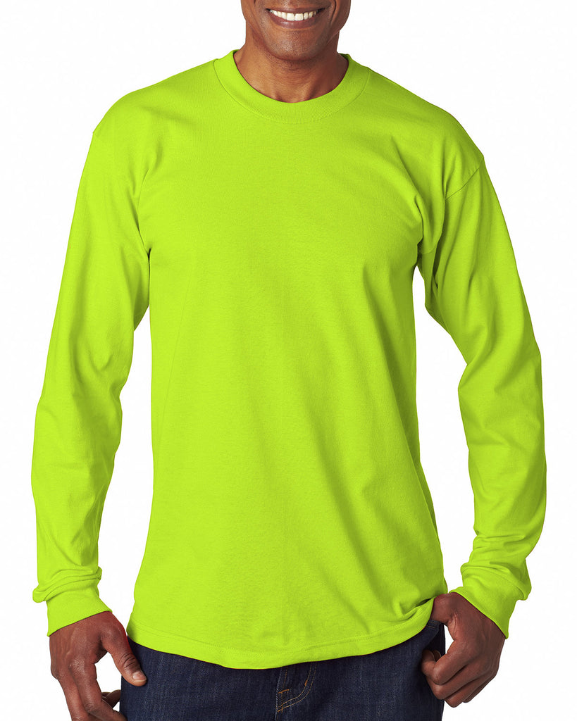 Bayside-BA6100-100% Cotton Long Sleeve T Shirt-LIME GREEN
