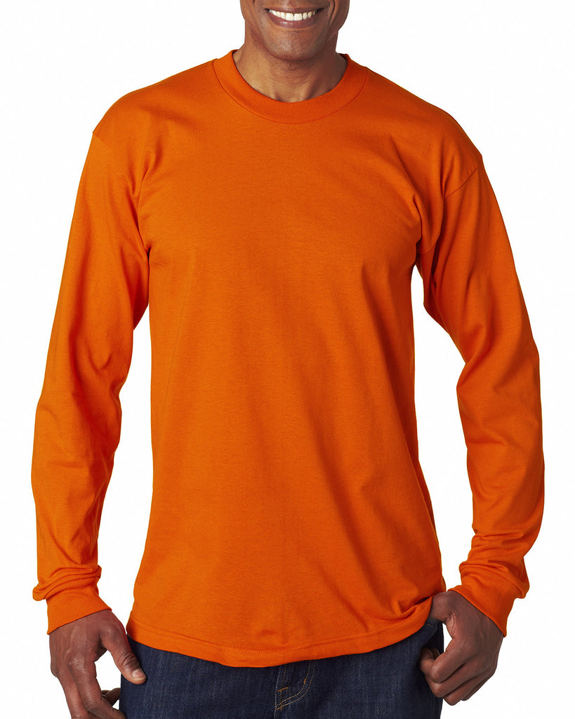 Bayside-BA6100-100% Cotton Long Sleeve T Shirt-BRIGHT ORANGE