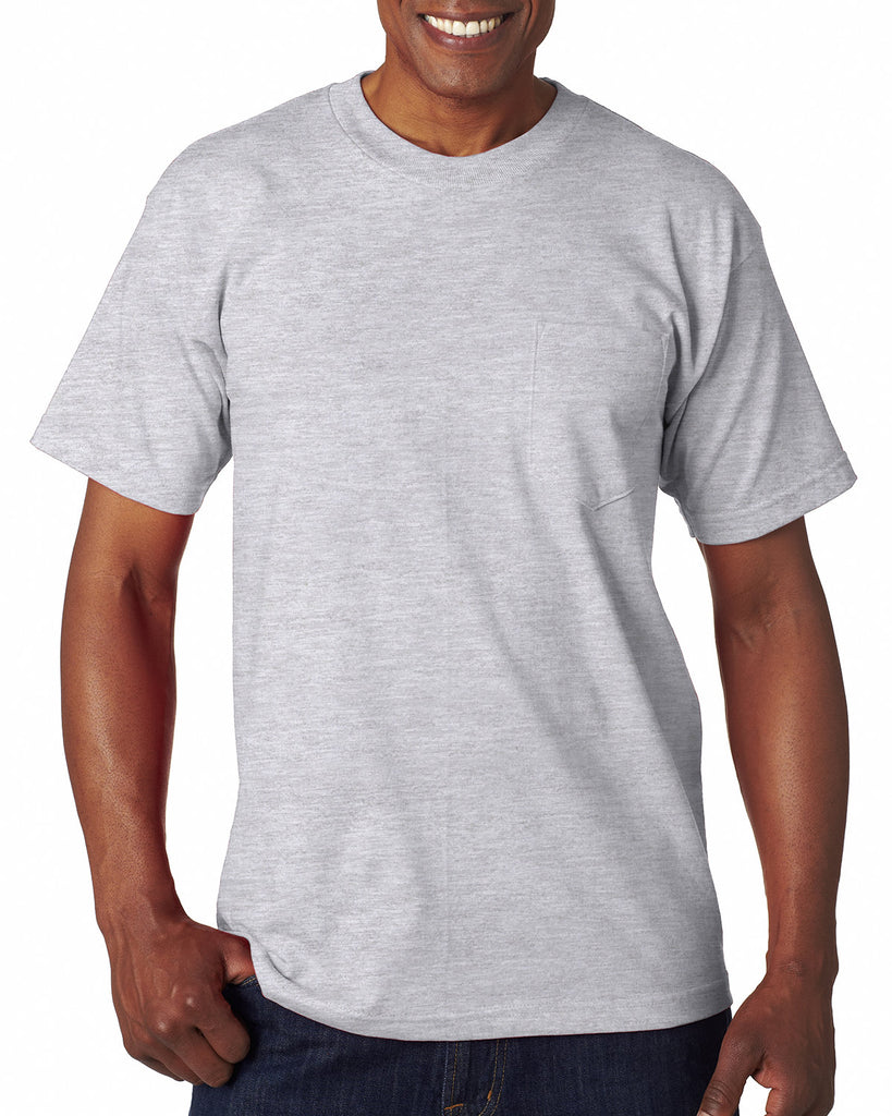 Bayside-BA7100-100% Cotton Pocket T Shirt-ASH