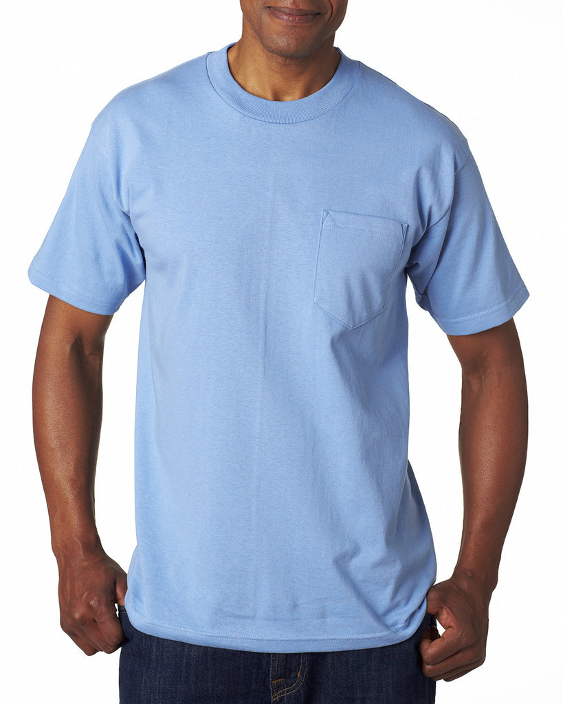 Bayside-BA7100-100% Cotton Pocket T Shirt-CAROLINA BLUE