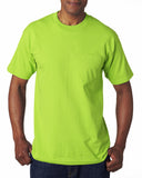 Bayside-BA7100-100% Cotton Pocket T Shirt-LIME GREEN
