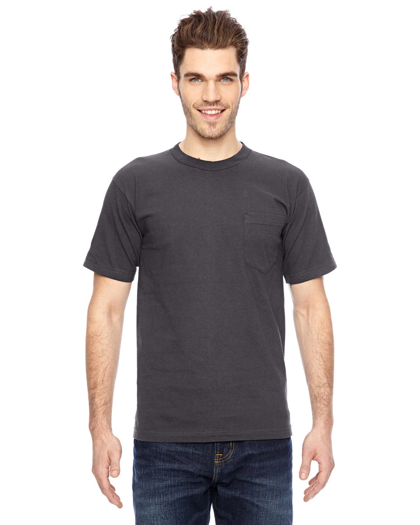 Bayside-BA7100-100% Cotton Pocket T Shirt-CHARCOAL