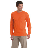 Bayside-BA8100-100% Cotton Long Sleeve Pocket T Shirt-BRIGHT ORANGE
