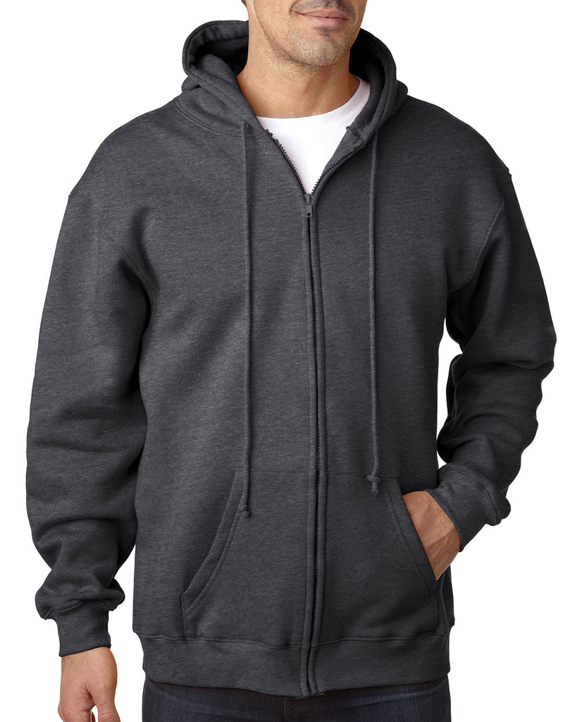 Bayside-BA900-Full Zip Hooded Sweatshirt-CHARCOAL HTHR