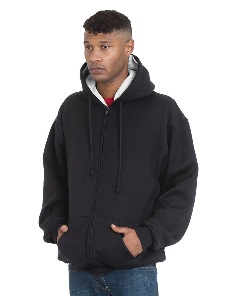 Bayside-BA940-Super Heavy Thermal Lined Full Zip Hooded Sweatshirt-BLACK/ CREAM