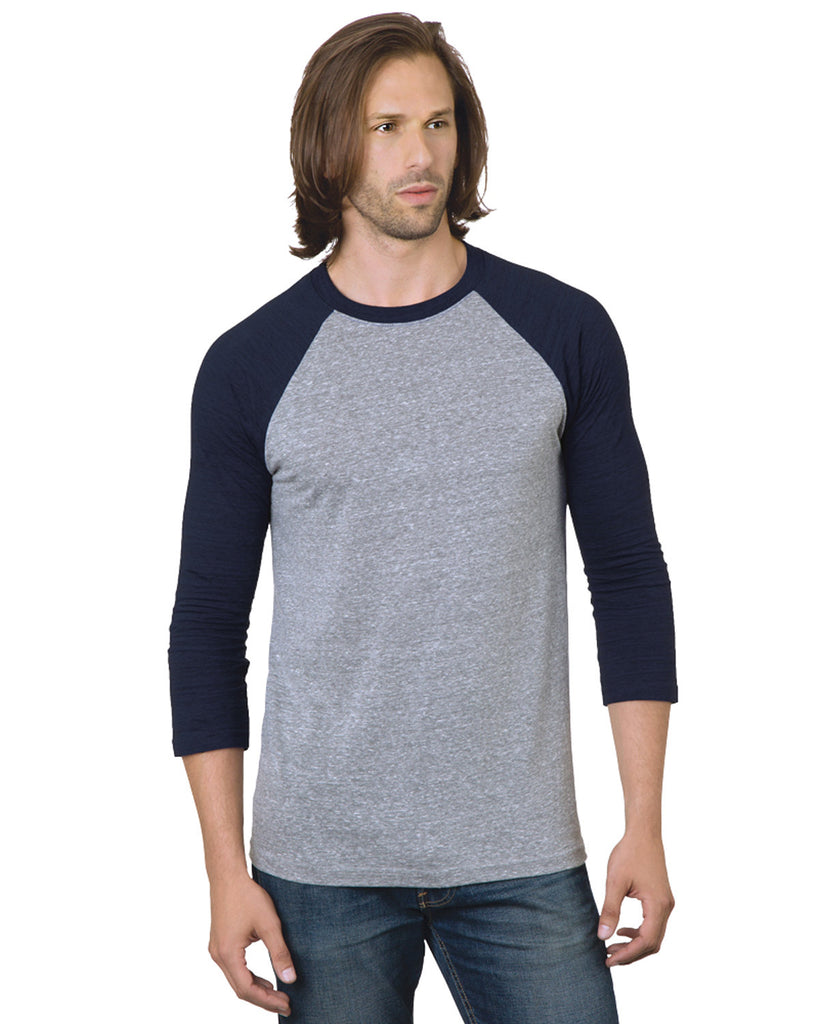 Bayside-BA9525-3/4 Sleeve Raglan T Shirt-ATHLTC GREY/ NVY