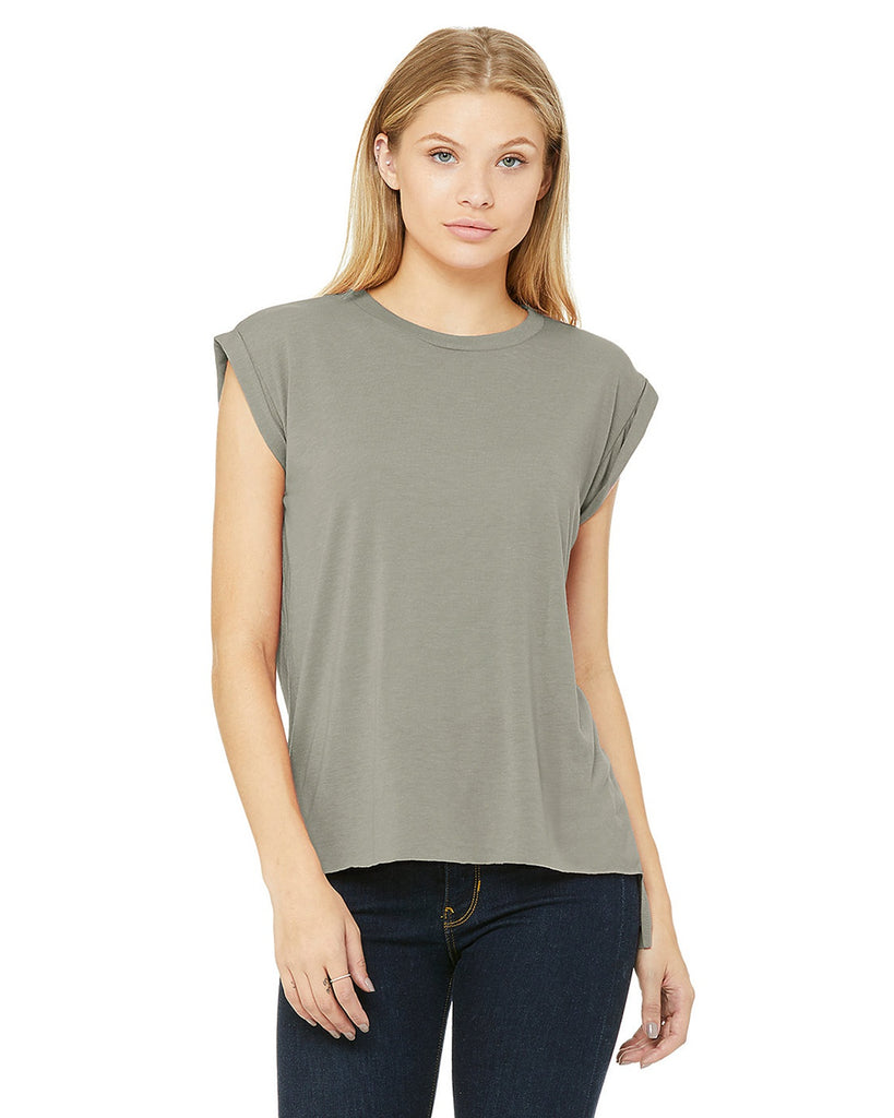 Bella + Canvas-8804-Ladies Flowy Muscle T-Shirt with Rolled Cuff-HEATHER STONE