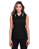 Devon & Jones-DG20SW-Crownlux Performance Plaited Tipped Sleeveless Polo-BLACK/ WHITE