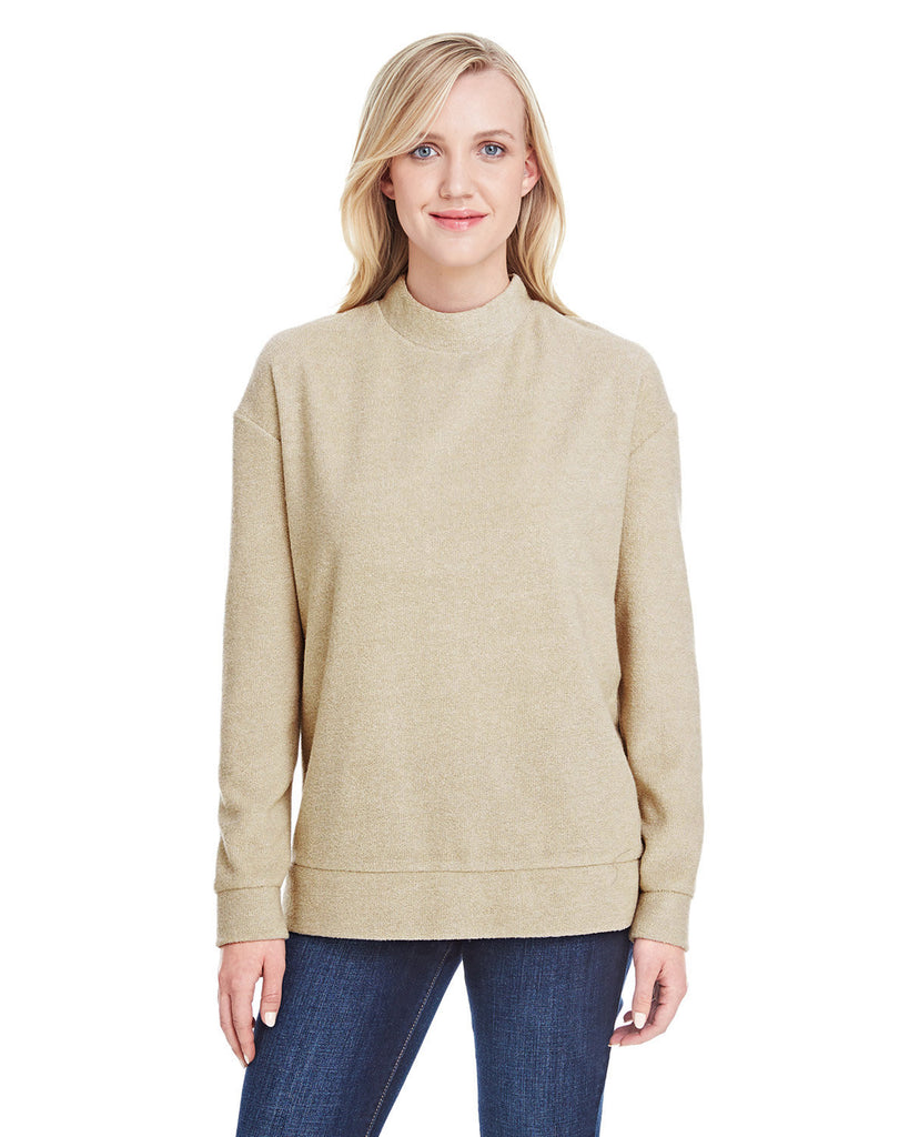 J America-JA8428-Weekend French Terry Mock Neck Crew-NATURAL