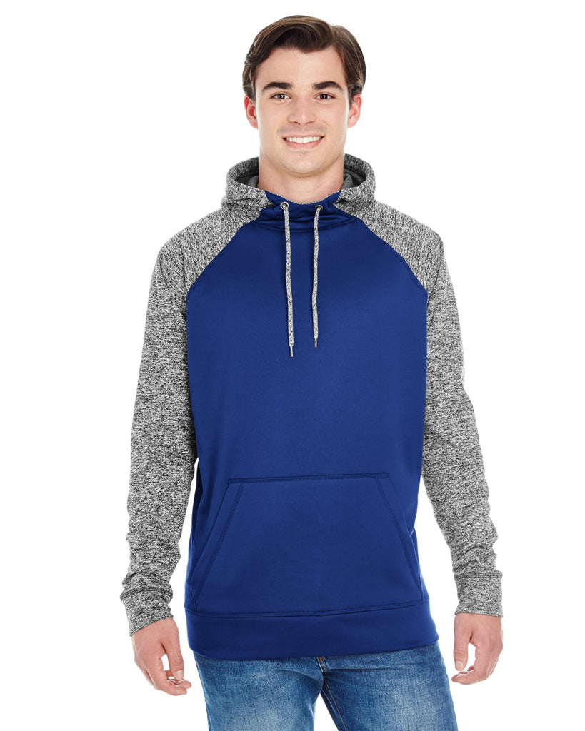 J America-JA8612-Colorblock Cosmic Pullover Hooded Sweatshirt-NAVY/ CHRCL FLK
